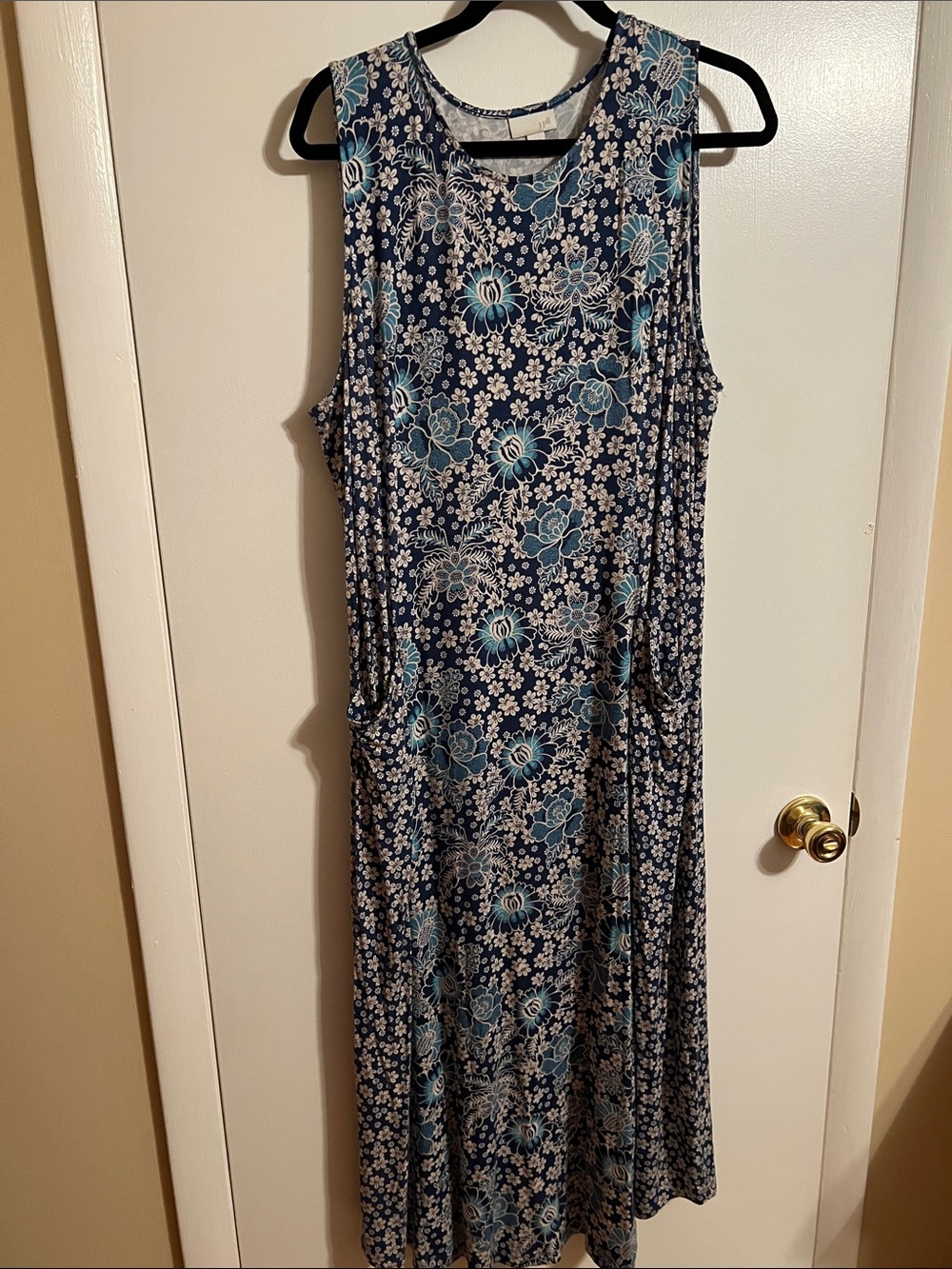 J. Jill Navy Floral Sleeveless Maxi Dress